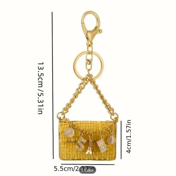 PURPLE Mini Handbag Keychain-Metal Key Chain Ring Bag Backpack Charm - Picture 3 of 3